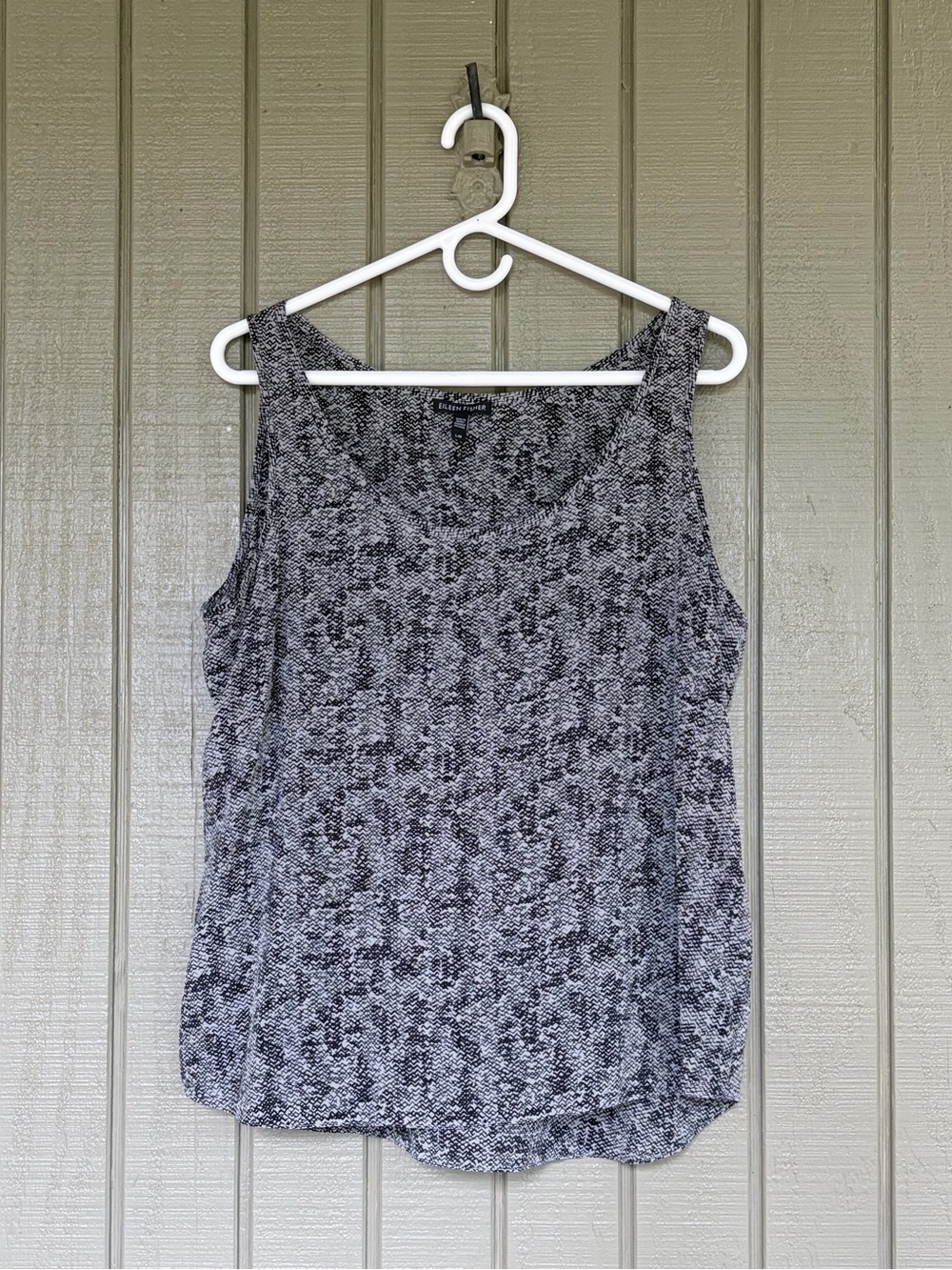 Eileen Fisher 100% Silk Geometric Mosaic Tank Shell L